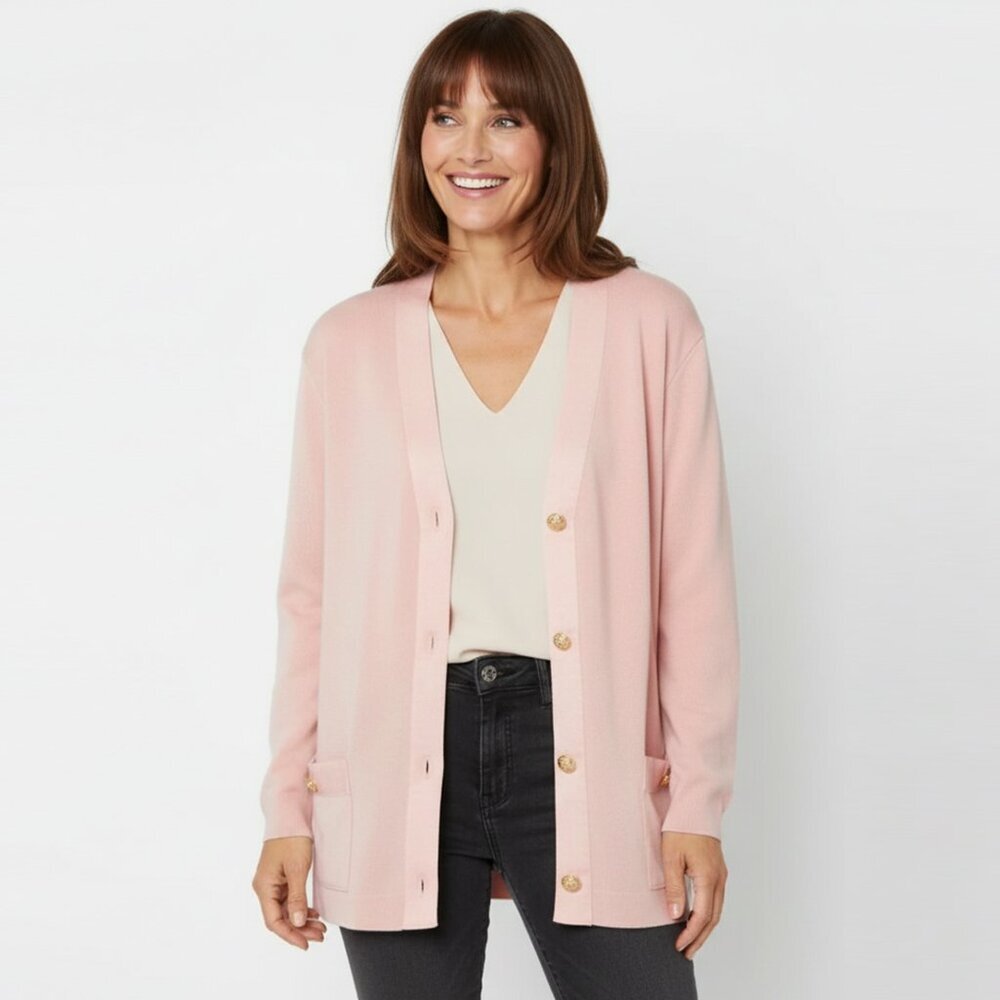 Vintage A.&C. Camarlinghi Firenze Long Wool Cardigan Pink Channel Gold Buttons
